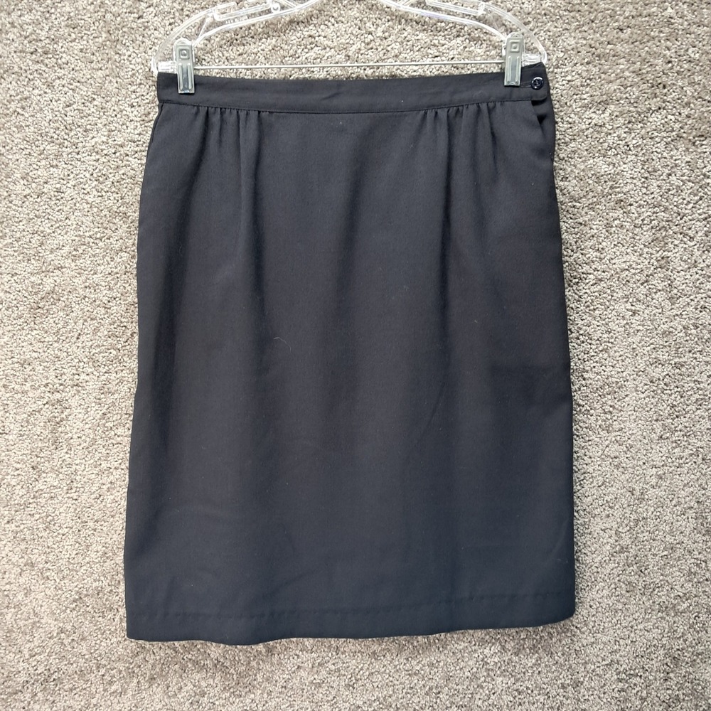 Koret Petites Black Pencil Skirt Side Pocket Button Closure Size 14P Vintage
